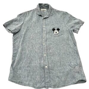 Celio Mickey Mouse 100% Linen Blue‎ Embroidered Lightweight Beach Disney Medium